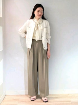 「オンオフ兼用」｜「アイテム（ノーカラージャケット）」を使った、Itaniさん（レディース・163cm）の春コーディネート