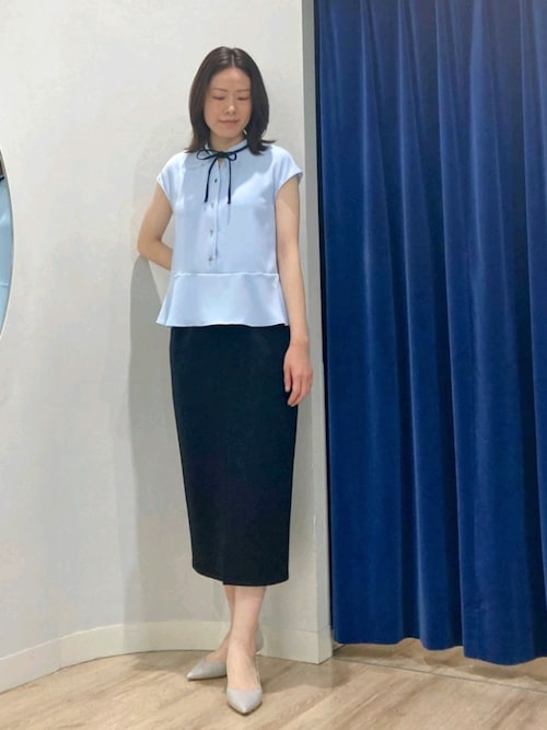 Valentino タイトスカート ブルー SS25 F by ROSSO シャイニーフロントギャザータイトスカート[RA46