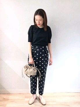「NOLLEY’S Sophi（ノーリーズソフィ）のバックサテンドットバレルパンツ（その他パンツ）」を使った、Itaniさん（レディース・163cm）の夏コーディネート