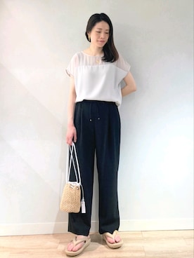 「シア―ブラウス」｜「アイテム（アクセサリー）」を使った、Itaniさん（レディース・163cm）の夏コーディネート