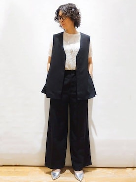 「OPAQUE.CLIP（オペークドットクリップ）のふくれジャカードショートカットソー【洗濯機洗い可】（Tシャツ/カットソー、ホワイト系）」を使った、beer77さん（レディース・161cm）の春コーディネート
