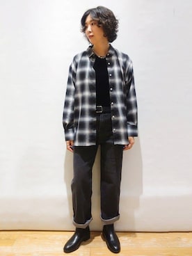 「OPAQUE.CLIP（オペークドットクリップ）のオンブレチェックシャツ【洗濯機洗い可】（シャツ/ブラウス、ブラック系）」を使った、beer77さん（レディース・161cm）の秋コーディネート