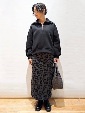「OPAQUE.CLIP（オペークドットクリップ）のハーフジップトップス/セットアップ対応可【洗濯機OK】（Tシャツ/カットソー、ブラック系）」を使った、beer77さん（レディース・161cm）の秋コーディネート