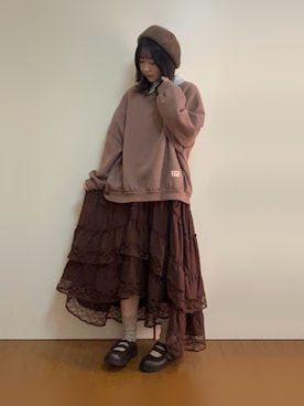 「アイテム（ハンチング/ベレー帽）」を使った、ひつじさん（レディース・154cm）の冬コーディネート