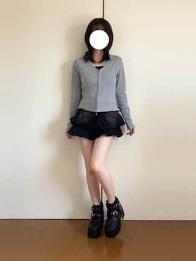 「SPINNS（スピンズ）の《希空ちゃん着用》デニムティアードミニスカート/ベルト/スカパン/インナーパンツ付き/2サイズ展開（デニムスカート）」を使った、ひつじさん（レディース・154cm・20代）の秋コーディネート