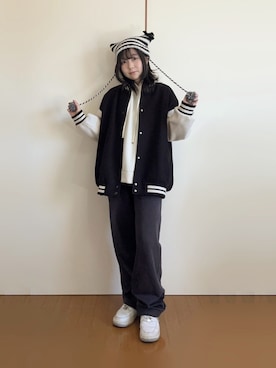 「アイテム（スタジャン）」を使った、ひつじさん（レディース・154cm）の秋コーディネート