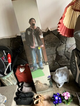 「ハフ　スラッシャーのダブルネームのアイテム（トップス、ブラウン系）」を使った、しらうおさん（メンズ・171cm）の春コーディネート