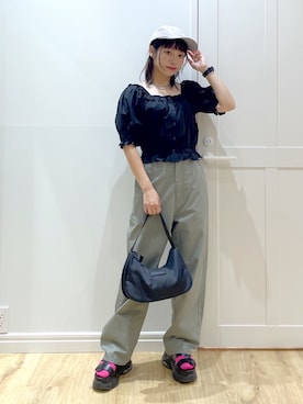「150cm台コーデ」｜「アイテム（キャップ）」を使った、SAKI 🍣さん（レディース・151cm）の夏コーディネート