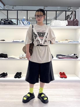 「adidas（アディダス）のADIDAS FIREBIRD JORTS DENIM（その他パンツ、ブラック系）」を使った、SAKI 🍣さん（レディース・151cm）の夏コーディネート