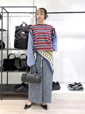 「STANDOIL（スタンドオイル）のSquare Bowling Bag 25O-165A-BK（ショルダーバッグ、ブラック系）」を使った、SAKI 🍣さん（レディース・151cm）の春コーディネート
