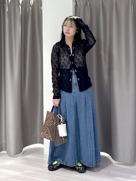 「ROSE BUD（ローズバッド）のSTRETCH LACE TOP（シャツ/ブラウス、ブラック系）」を使った、SAKI 🍣さん（レディース・151cm）の秋コーディネート