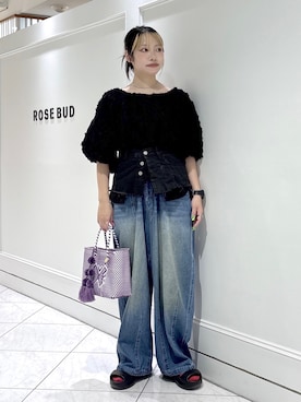 「ROSE BUD（ローズバッド）のDENIM/BACK SATIN PANTS（デニムパンツ、ブルー系）」を使った、SAKI 🍣さん（レディース・151cm）の夏コーディネート