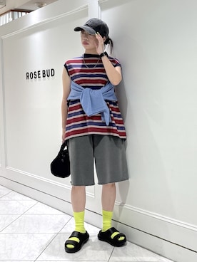 「ROSE BUD（ローズバッド）のSWEAT HALF PANTS（その他パンツ、ブラック系）」を使った、SAKI 🍣さん（レディース・151cm）の夏コーディネート
