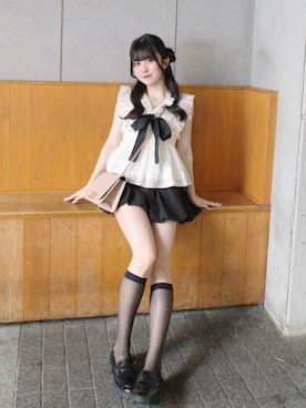 「SNIDEL（スナイデル）のアイテム（トップス）」を使った、佐藤Kaha(かはち.)さん（レディース・157cm）の夏コーディネート