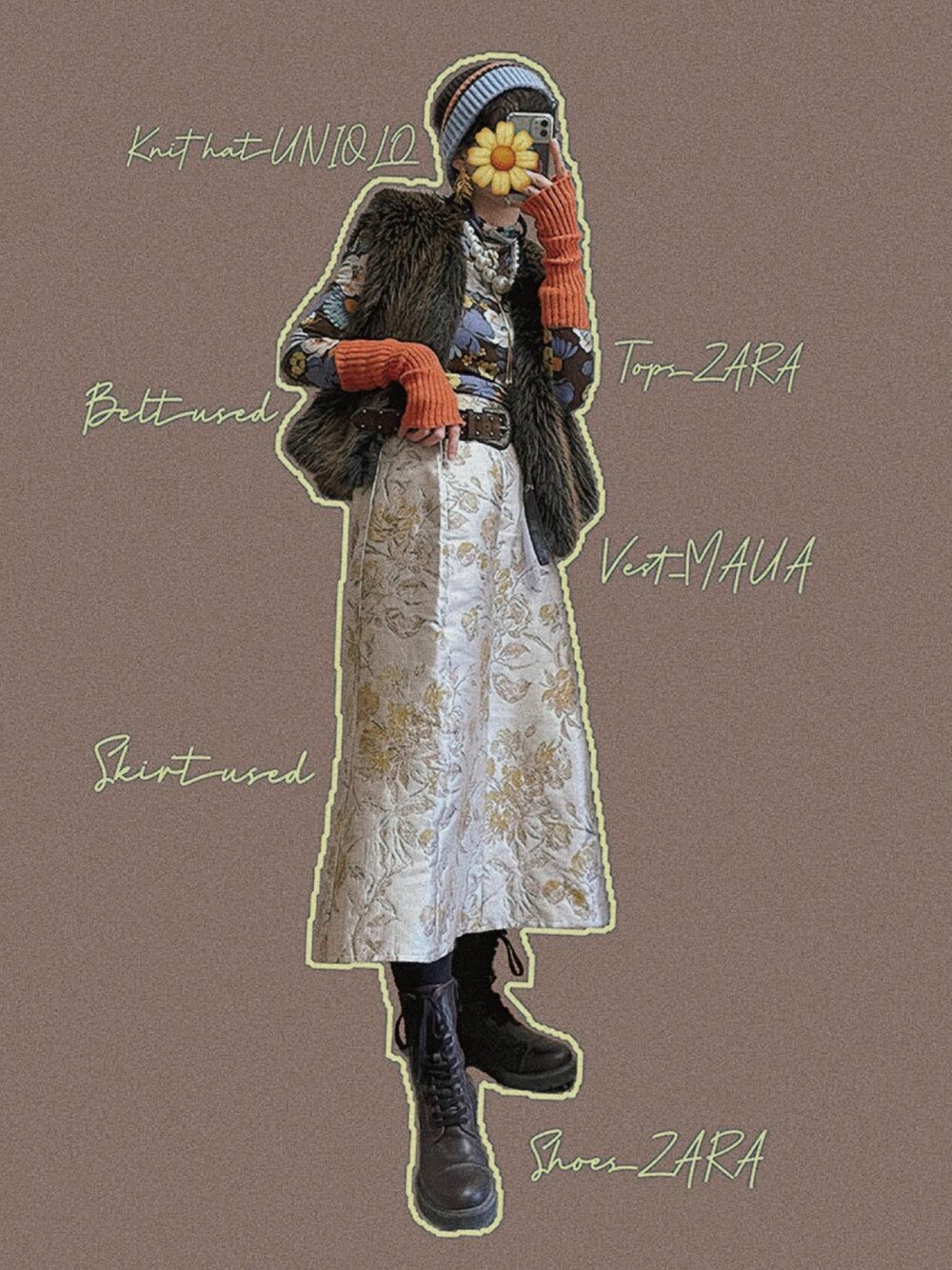 「古着、古着MIX、古着コーデ、プチプラ、UNIQLO、ZARA、used、MARNI」｜「Casseliniの【直営店限定】 Casselini(キャセリーニ)フェイクパールモバイルストラップ（スマホグッズ、シルバー系）」を使った、ajyunさん（レディース・163cm）の春コーディネートの1枚目の写真