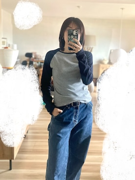 「feepur（フェピュール）の異素材ラグランロンTee（Tシャツ/カットソー、ブルー系）」を使った、nnnm17mさん（レディース・163cm）の春コーディネート