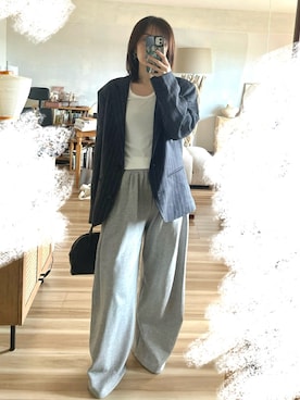 「anuke（アンヌーク）のOver Linen Jacket（テーラードジャケット、ブルー系）」を使った、nnnm17mさん（レディース・163cm）の春コーディネート