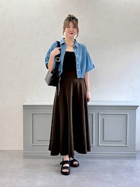 「ORiental TRaffic（オリエンタルトラフィック）のふかふか パデット 厚底 サンダル /55212（サンダル、ブラック系）」を使った、moekaさん（レディース・174cm）の夏コーディネート