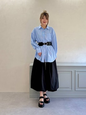 「ORiental TRaffic（オリエンタルトラフィック）の金具 ベルト × ナイロン 厚底 スポサン /61237（サンダル、ブラック系）」を使った、moekaさん（レディース・174cm）の夏コーディネート