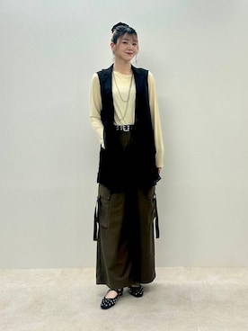 「ORiental TRaffic（オリエンタルトラフィック）のビジュー付き シアー メリージェーン パンプス /61120（パンプス、ブラック系）」を使った、moekaさん（レディース・174cm）の春コーディネート