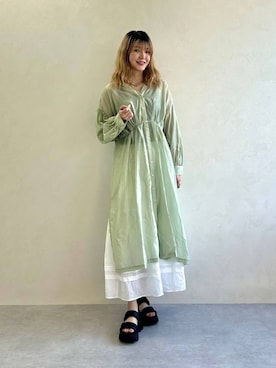 「ORiental TRaffic（オリエンタルトラフィック）のパデット ストラップ 厚底 サンダル /61202（サンダル、ブラック系）」を使った、moekaさん（レディース・174cm）の春コーディネート