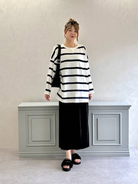 「ORiental TRaffic（オリエンタルトラフィック）のチュール × ビジュー 厚底 ミュール サンダル /61248（サンダル、ブラック系）」を使った、moekaさん（レディース・174cm）の夏コーディネート