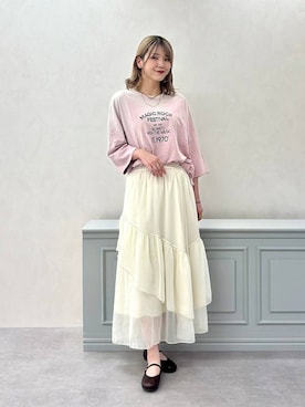 「WA ORiental TRaffic（ダブルエーオリエンタルトラフィック）のソフト メリージェーン バブーシュ パンプス /62118（パンプス、ブラウン系）」を使った、moekaさん（レディース・174cm）の夏コーディネート