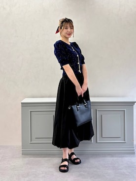 「ORiental TRaffic（オリエンタルトラフィック）の【 Fit me サンダル 】編み ベルト サンダル /61225（サンダル、ブラック系）」を使った、moekaさん（レディース・174cm）の夏コーディネート
