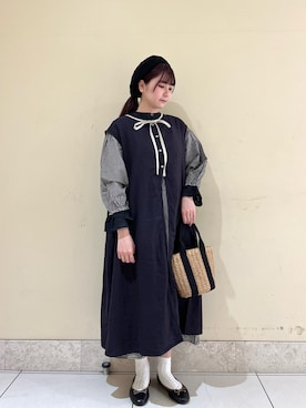 「チェックワンピース」｜「アイテム（ハンチング/ベレー帽）」を使った、🧸まゆ🐰さん（レディース・158cm）の春コーディネート