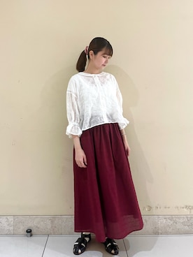 「シア―ブラウス」｜「アイテム（その他）」を使った、🧸まゆ🐰さん（レディース・158cm）の夏コーディネート