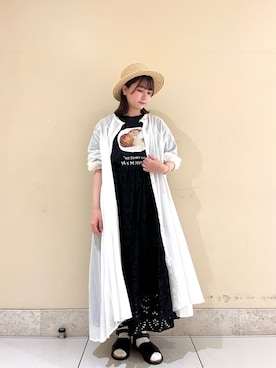 「シアーワンピース」｜「アイテム（帽子）」を使った、🧸まゆ🐰さん（レディース・158cm）の春コーディネート