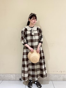 「チェックワンピース」｜「アイテム（その他）」を使った、🧸まゆ🐰さん（レディース・158cm）の春コーディネート