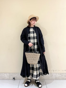 「シアーワンピース」｜「アイテム（帽子）」を使った、🧸まゆ🐰さん（レディース・158cm）の春コーディネート