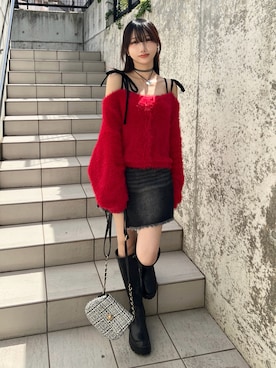 「アイテム（デニムスカート）」を使った、IROさん（レディース・156cm）の秋コーディネート