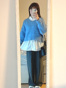 「アイテム（スラックス）」を使った、manami さん（レディース・159cm）の秋コーディネート