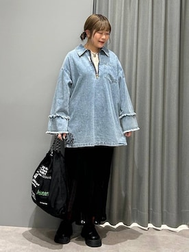 「アイテム（マタニティウェア/グッズ、ブルー系）」を使った、ばねさん（レディース・158cm）の春コーディネート