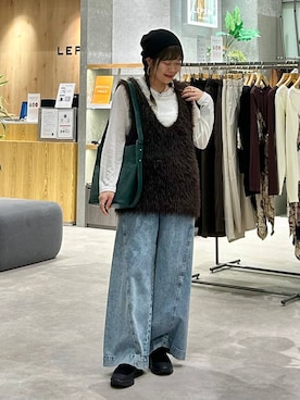 「LEPSIM（レプシィム）のイージーバギーデニム　290477（デニムパンツ）」を使った、ばねさん（レディース・158cm）の秋コーディネート