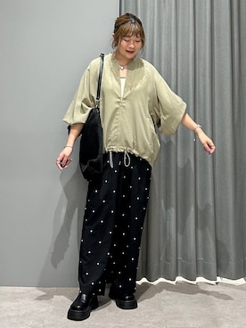 「LEPSIM（レプシィム）のUVドロストギャザーブルゾン　634166（ブルゾン、グリーン系）」を使った、ばねさん（レディース・158cm）の春コーディネート