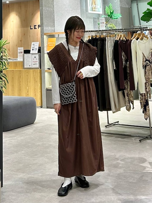 産前・産後対応】マタニティ／シャーリングワンピースAW 595401