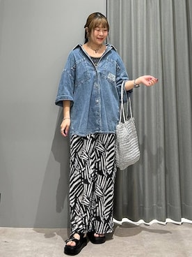 「LEPSIM（レプシィム）の楊柳柄イージーパンツ　290321（その他パンツ、ブラック系）」を使った、ばねさん（レディース・158cm）の春コーディネート