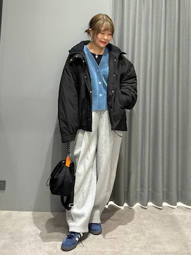 「撥水」｜「アイテム（スウェットパンツ）」を使った、ばねさん（レディース・158cm）の冬コーディネート