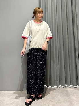 「LEPSIM（レプシィム）のステンレスロングアレンジネックレス　587102（ネックレス、シルバー系）」を使った、ばねさん（レディース・158cm）の春コーディネート