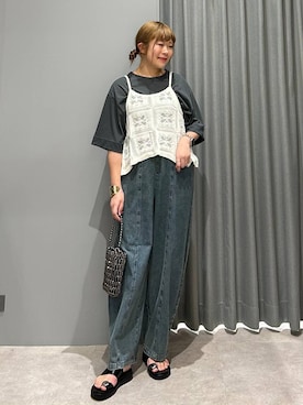 「LEPSIM（レプシィム）のメタルスライドサンダル　638914（サンダル、ブラック系）」を使った、ばねさん（レディース・158cm）の春コーディネート