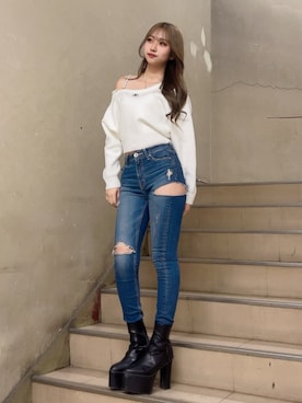 「GYDA（ジェイダ）のアイテム（ブーツ）」を使った、hina___gyさん（レディース・154cm）の秋コーディネート