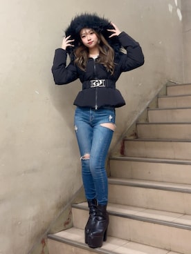 「アイテム（ダウンジャケット/コート）」を使った、hina___gyさん（レディース・154cm）の秋コーディネート