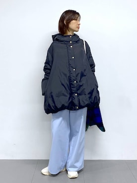 「BARNYARDSTORM（バンヤードストーム）のBARNYARDSTORM / ウォームツイルストレッチワイドパンツ / ハンドウォッシャブル【吸湿発熱】（その他パンツ）」を使った、yumi.さん（レディース・165cm）の秋コーディネート