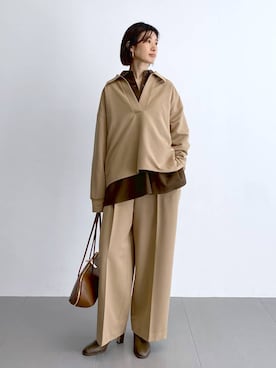 「BARNYARDSTORM（バンヤードストーム）のBARNYARDSTORM / マシュマロワイドパンツ【撥水・セットアップ対応】（スラックス）」を使った、yumi.さん（レディース・165cm）の秋コーディネート