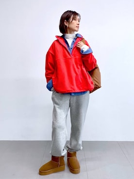 「アイテム（ブルゾン、レッド系）」を使った、yumi.さん（レディース・165cm）の秋コーディネート
