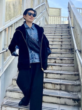 「UNIVERSAL OVERALL（ユニバーサルオーバーオール）のアイテム（ブルゾン）」を使った、yumi.さん（レディース・165cm）の秋コーディネート