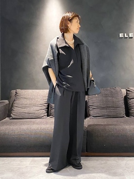 「BARNYARDSTORM（バンヤードストーム）のBARNYARDSTORM / マシュマロワイドパンツ【撥水・セットアップ対応】（スラックス）」を使った、yumi.さん（レディース・165cm）の秋コーディネート